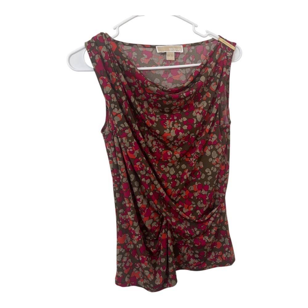 Michael Kors floral Sleeveless Top with gold hardware- Red and Brown size S